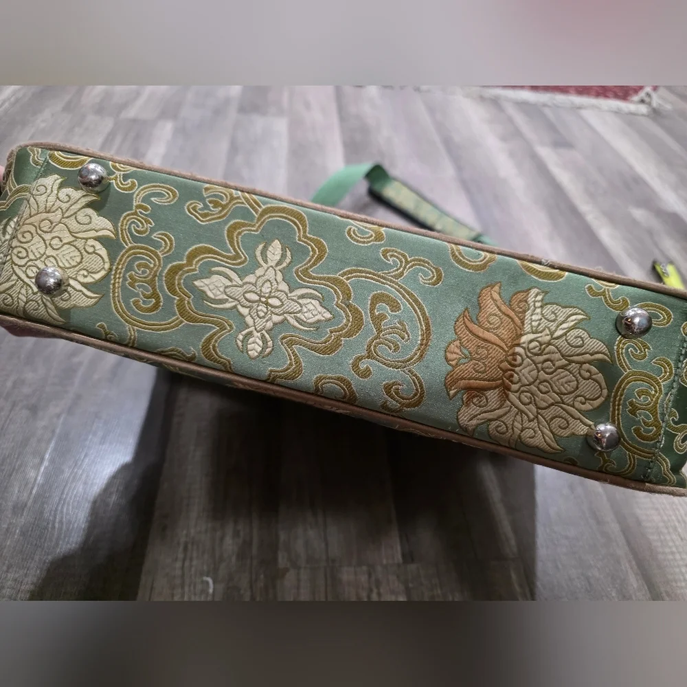 Abbi New York Jade Green Satin Laptop Messenger Bag Asian Vintage Bohemian